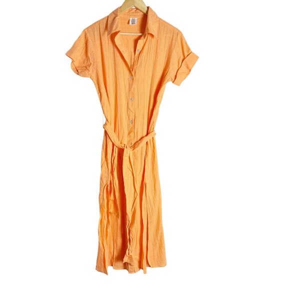 Becca Gauzy Nectar Orange Button Down Midi Beach Coverup Shirt Dress Size Small - Picture 3 of 11